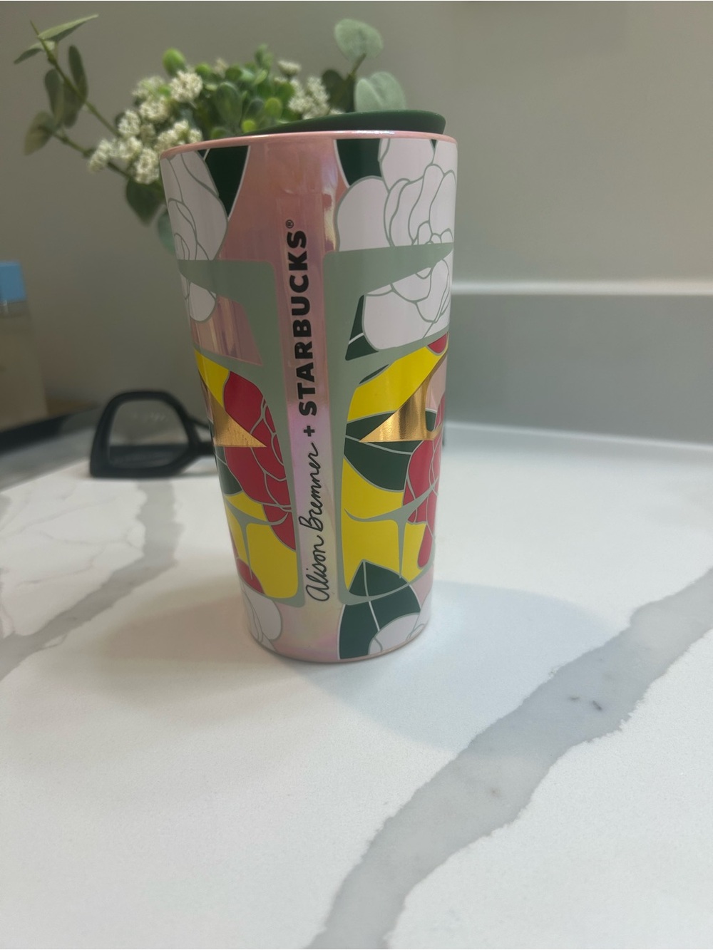 Starbucks Pink Floral Metallic Travel Tumbler